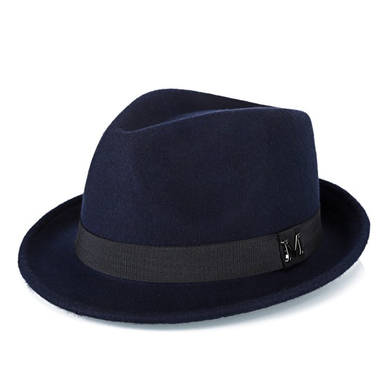 Men's pure wool blue small top hat for middle-aged and elderly people