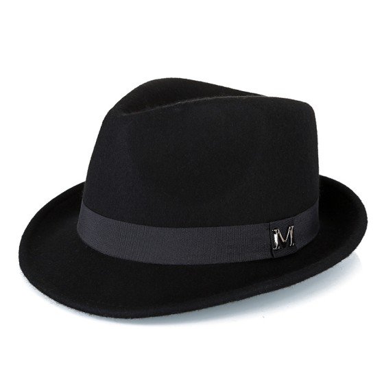 Men's pure wool blue small top hat for middle-aged and elderly people