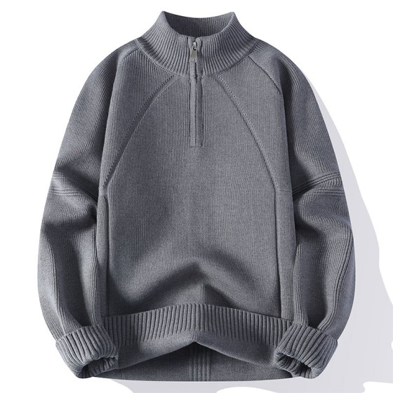 American vintage semi-turtleneck zipper sweater men's fall and winter