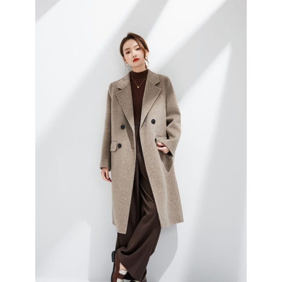 100% Pure Wool Double-Faced Wool Coat for Women
