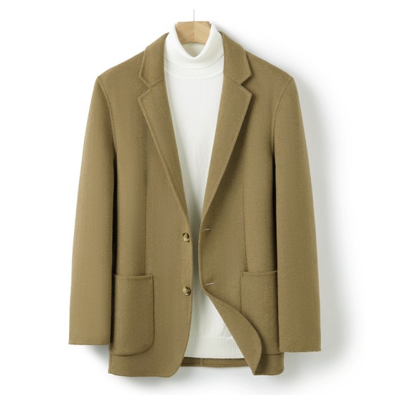 Autumn/Winter Double-Faced Wool Blazer, Short and Stylish Wool Cashmere Trench Coat