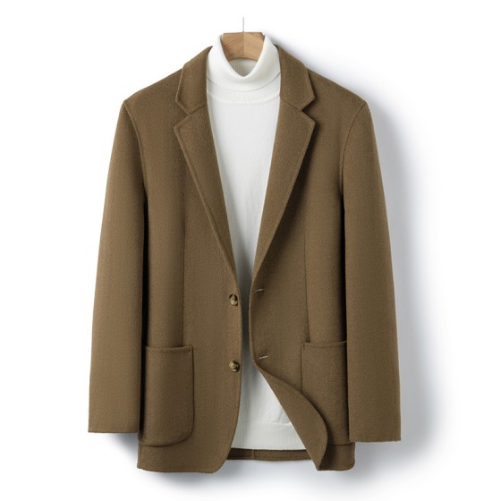 Autumn/Winter Double-Faced Wool Blazer, Short and Stylish Wool Cashmere Trench Coat