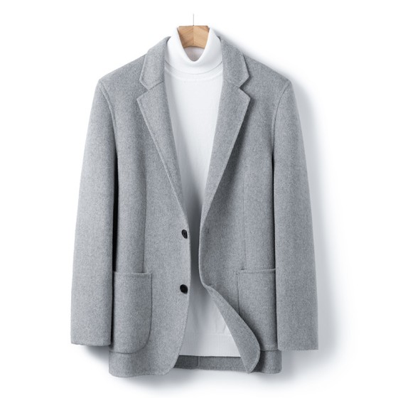 Autumn/Winter Double-Faced Wool Blazer, Short and Stylish Wool Cashmere Trench Coat
