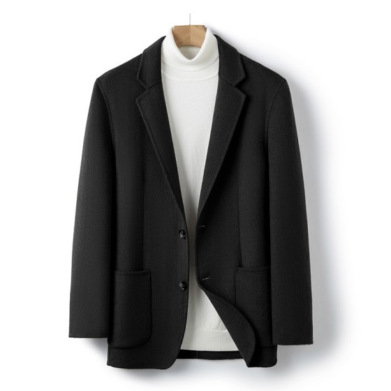 Autumn/Winter Double-Faced Wool Blazer, Short and Stylish Wool Cashmere Trench Coat